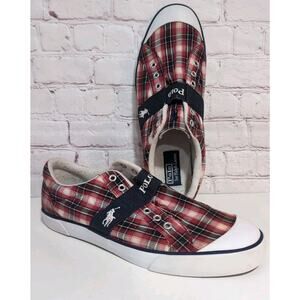 Ralph Lauren Polo Men’s 13D Plaid Canvas Sneakers Slip On Red Tartan Preppy